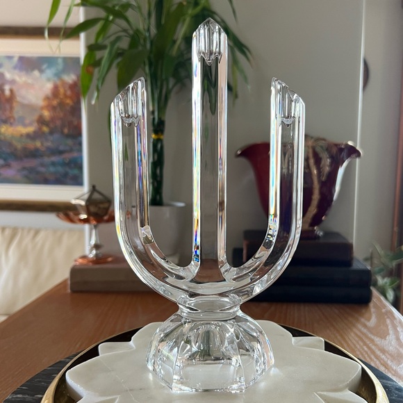 Vintage Crystal Marc Aurel Nachtmann German Triple Glass Candle Holder Three Arm - Picture 3 of 10